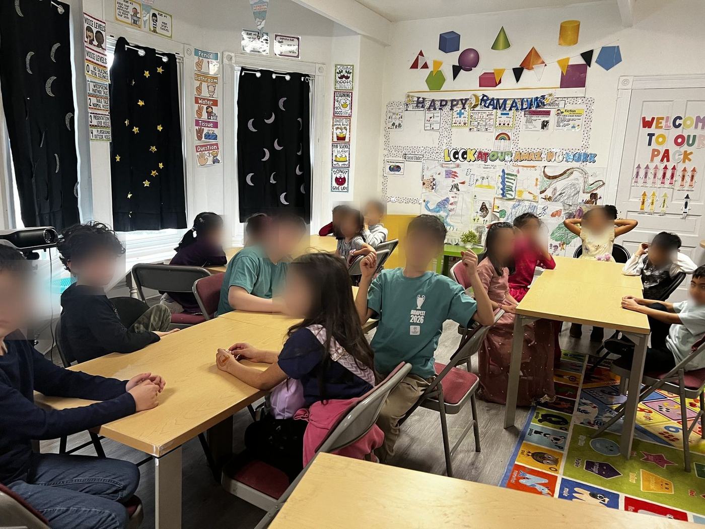 A classroom decorated for Ramadan